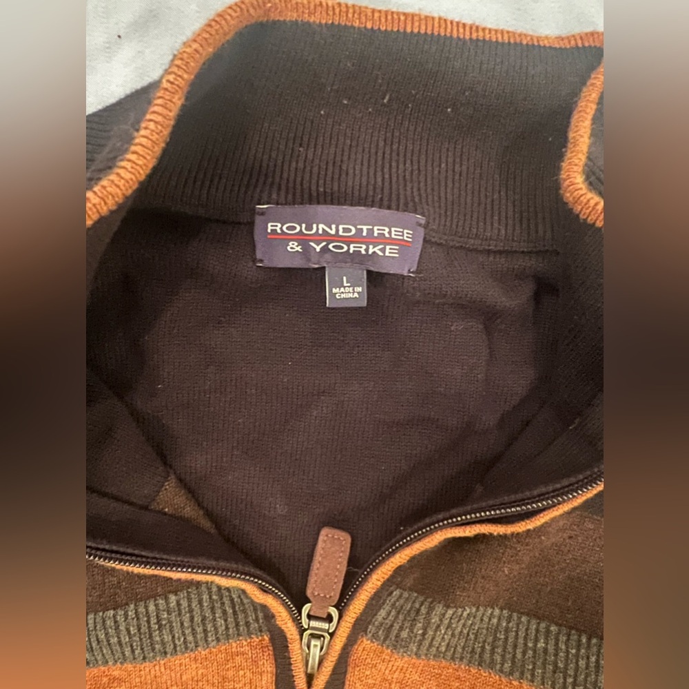 Multiple color sweater for young men, zipper in front.